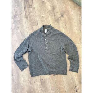 L.L.BEAN L Vintage Sweater Men Green Knit Ribbed Quarter 1/4 Button Henley